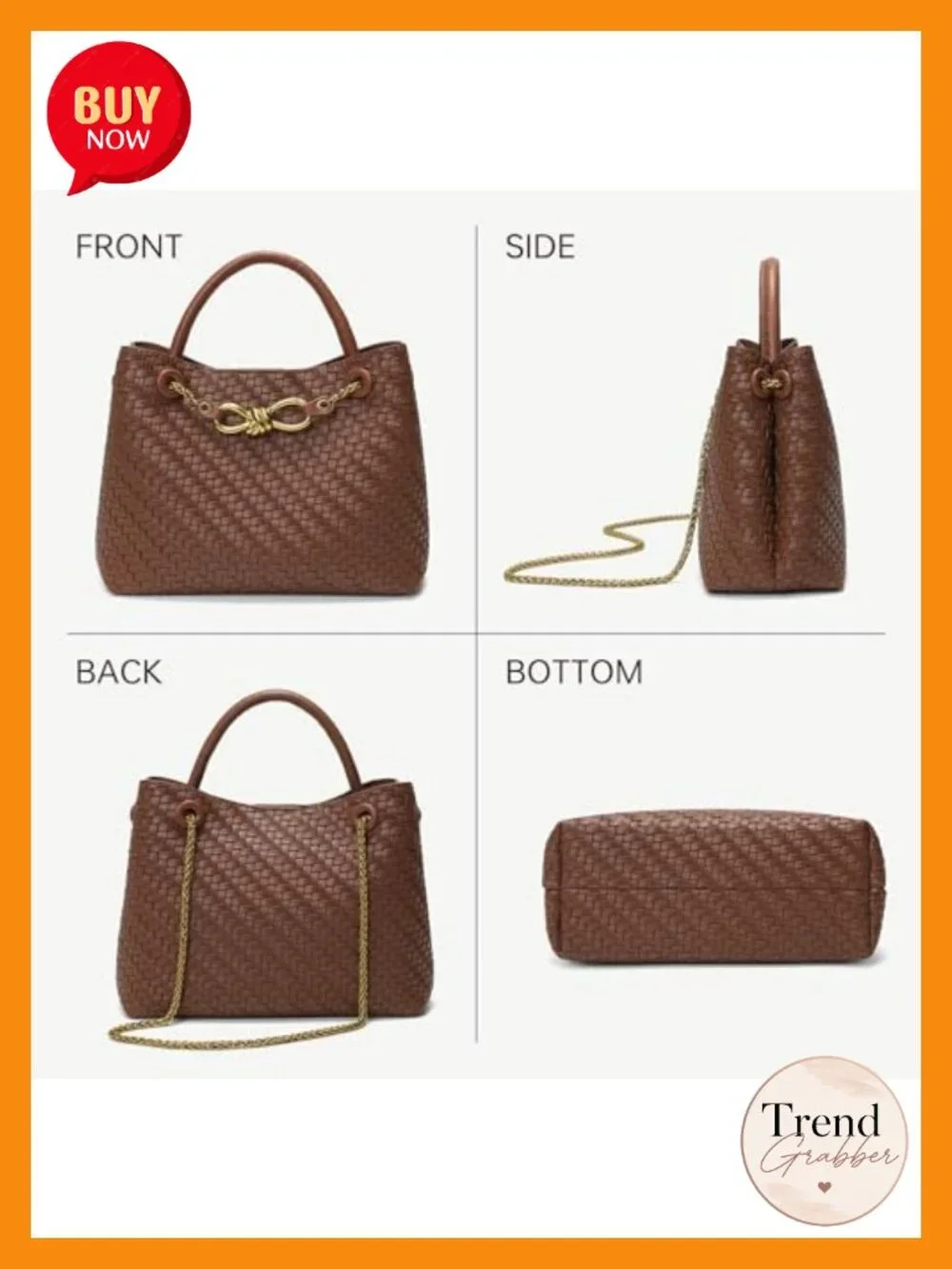 Woven Faux Leather Tote Shoulder Handbag with Adjustable Straps